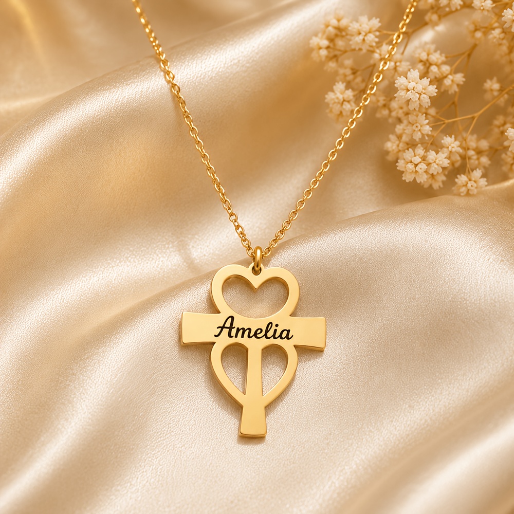 Personalized Custom Name Necklace, 18K Gold Plated Heart Design